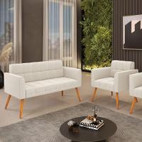 Namoradeira E Poltrona Pé Palito Castanho Elisa Bouclê D03 - D'rossi Cor Off White - 7