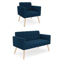 Namoradeira E Poltrona Pé Palito Natural Elisa Bouclê D03 - D'rossi Cor Azul - 1