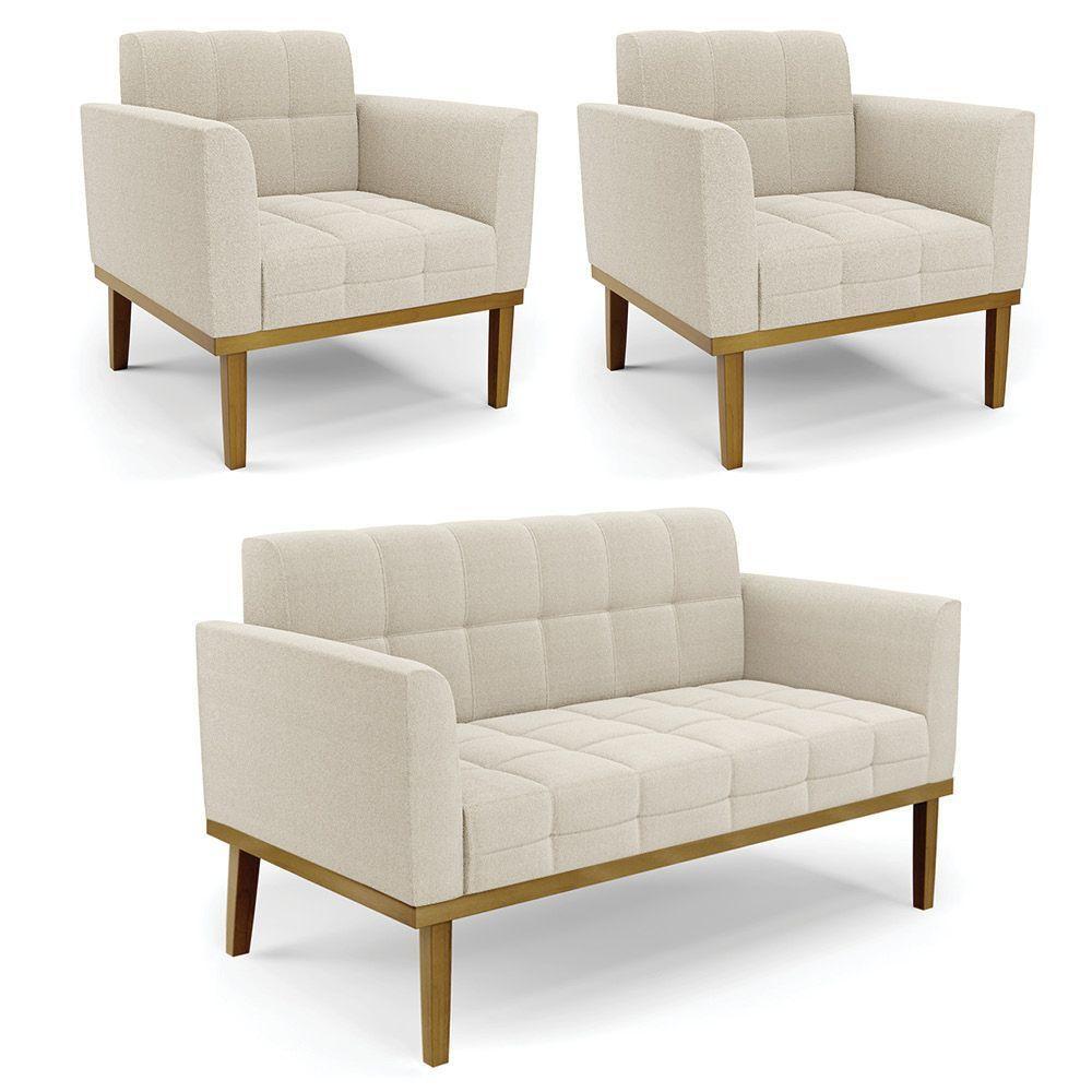 Namoradeira 2 Poltronas Base Madeira Fixa Cast Elisa Bouclê D03 - D'rossi Cor Cinza - 1