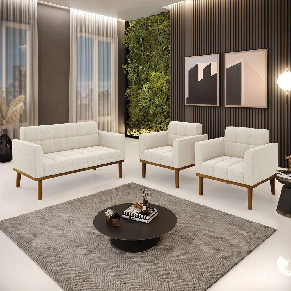 Namoradeira 2 Poltronas Base Madeira Fixa Cast Elisa Bouclê D03 - D'rossi Cor Bege - 7