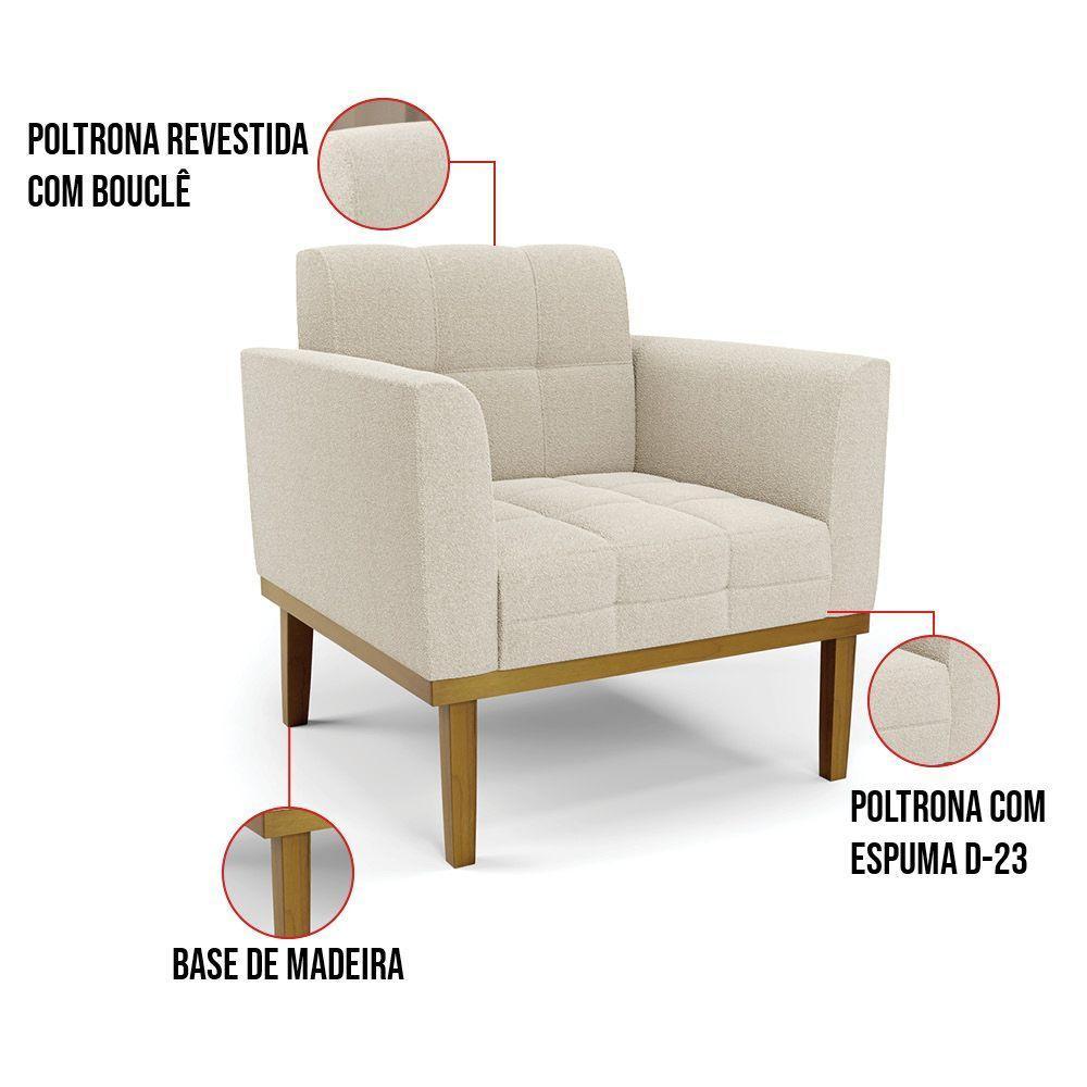 Namoradeira 2 Poltronas Base Madeira Fixa Cast Elisa Bouclê D03 - D'rossi Cor Bege - 8