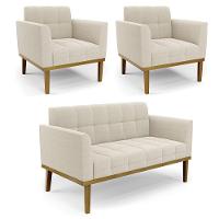 Namoradeira 2 Poltronas Base Madeira Fixa Cast Elisa Bouclê D03 - D'rossi Cor Bege - 1