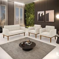 Namoradeira 2 Poltronas Base Madeira Fixa Cast Elisa Bouclê D03 - D'rossi Cor Bege - 7