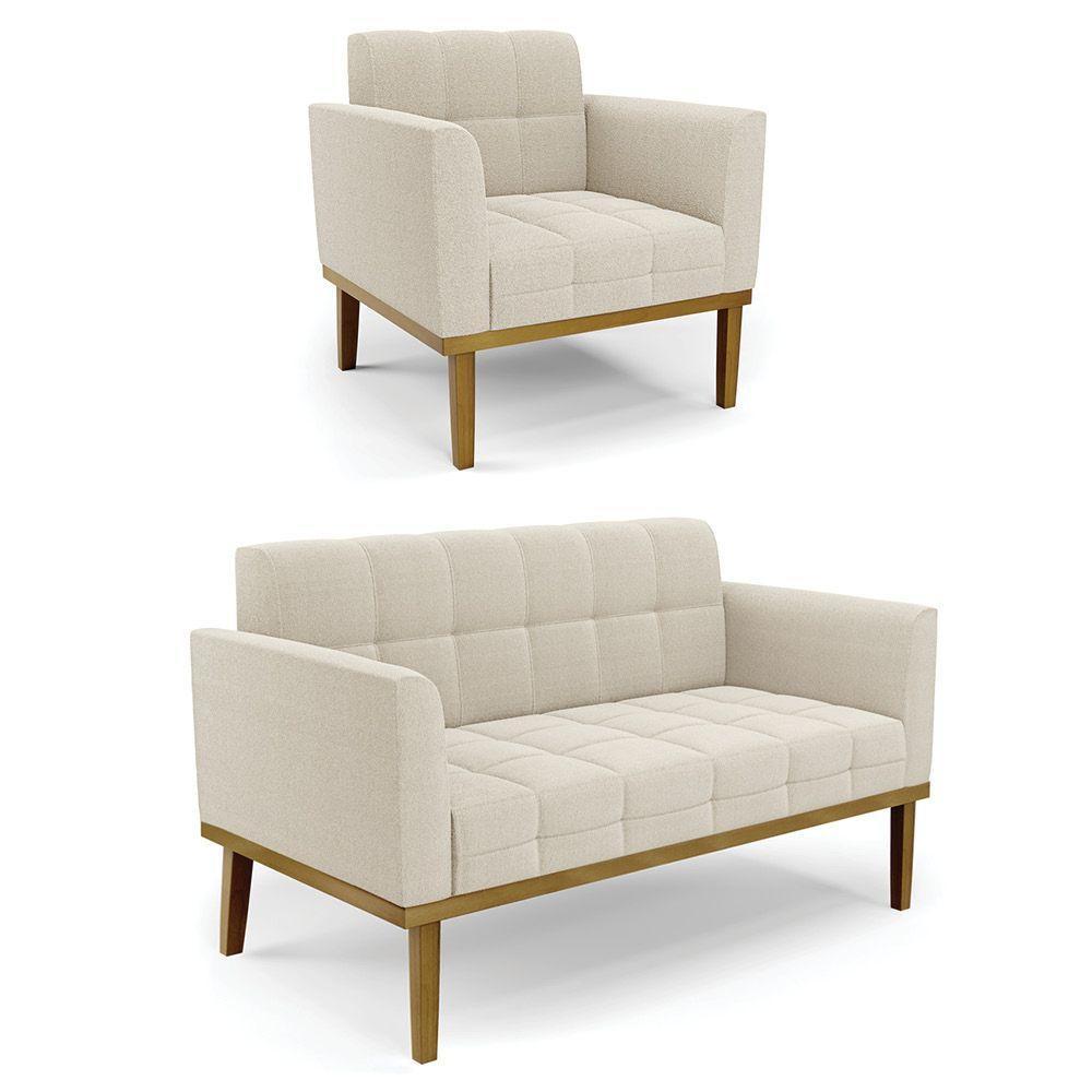 Namoradeira E Poltrona Base Madeira Fixa Cast Elisa Bouclê D03 - D'rossi Cor Off White - 1