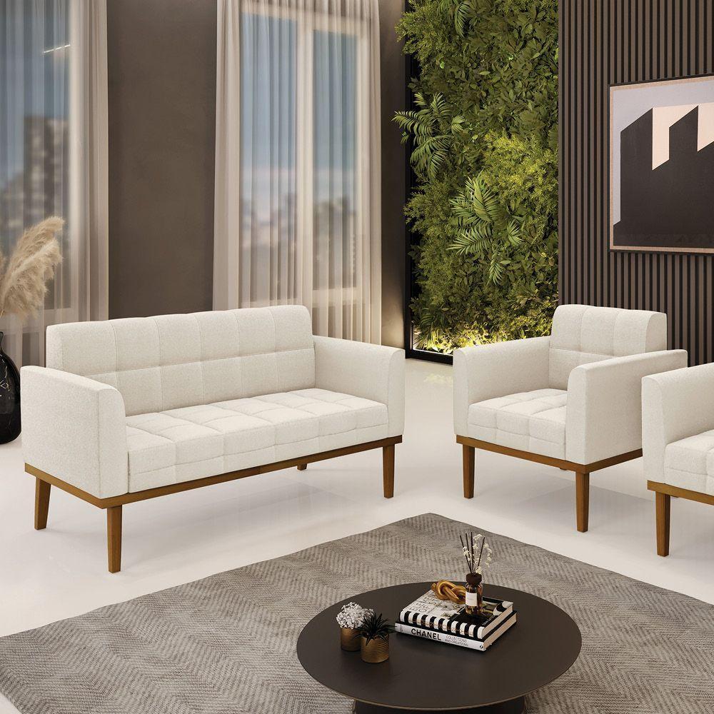 Namoradeira E Poltrona Base Madeira Fixa Cast Elisa Bouclê D03 - D'rossi Cor Off White - 5