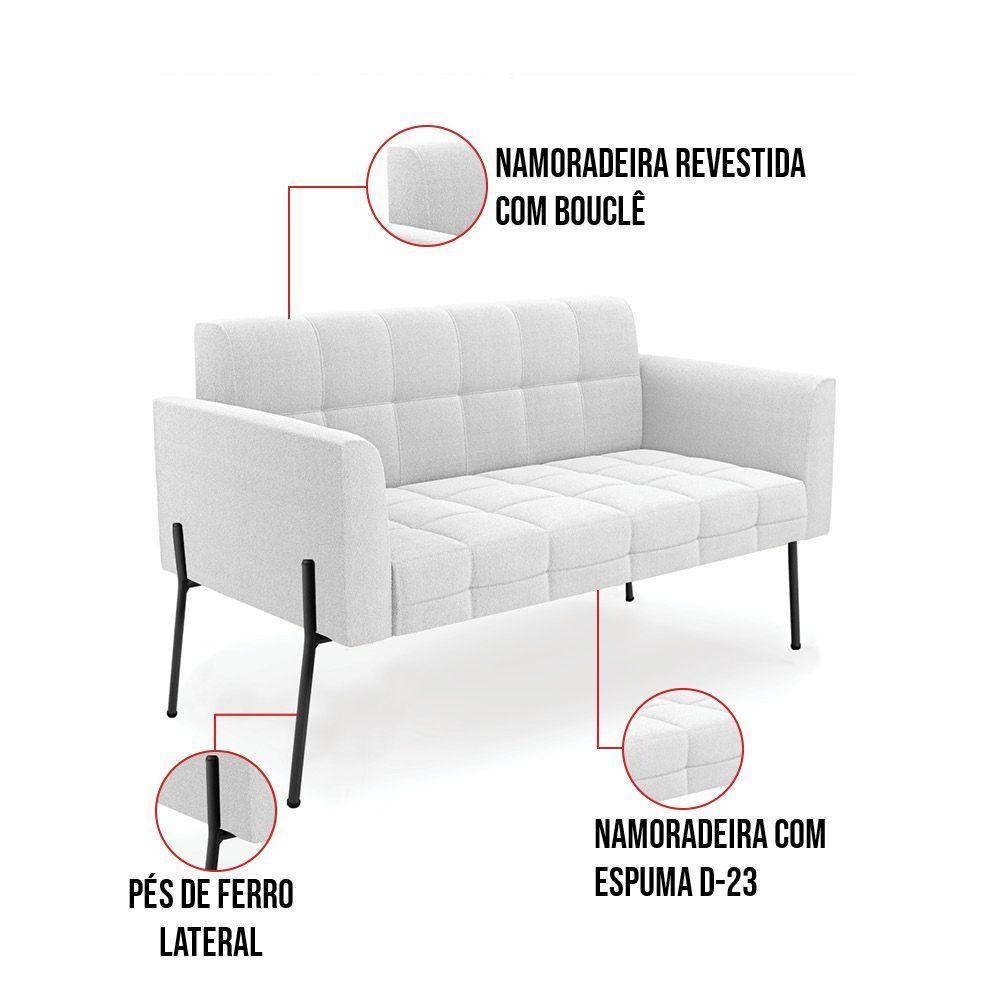 Sofá Namoradeira 2 Lugares Pé Ferro Pto Elisa Bouclê Off White D03 - D'rossi - 5