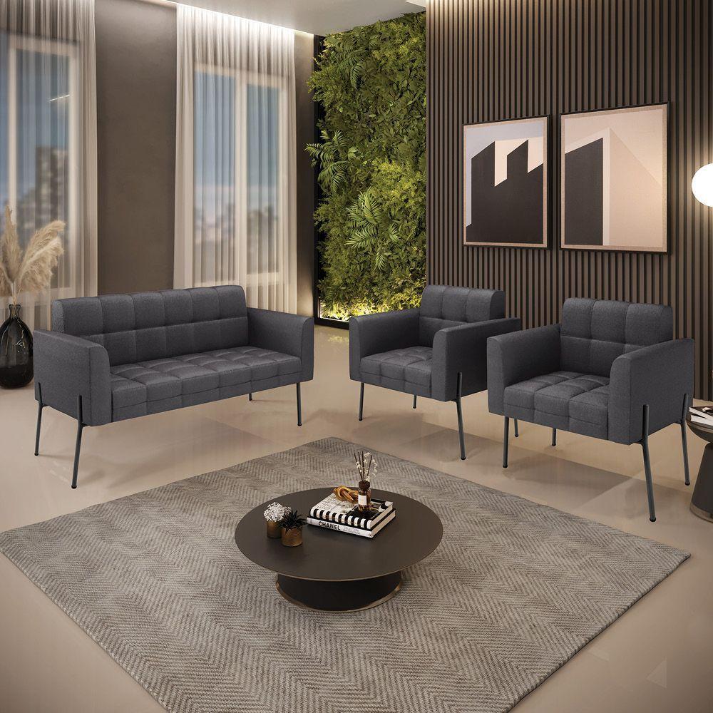 Namoradeira E 2 Poltronas Pé De Ferro Pto Elisa Bouclê Grafite D03 - D'rossi - 8