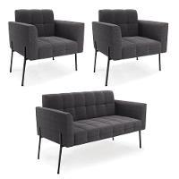 Namoradeira E 2 Poltronas Pé De Ferro Pto Elisa Bouclê Grafite D03 - D'rossi - 1