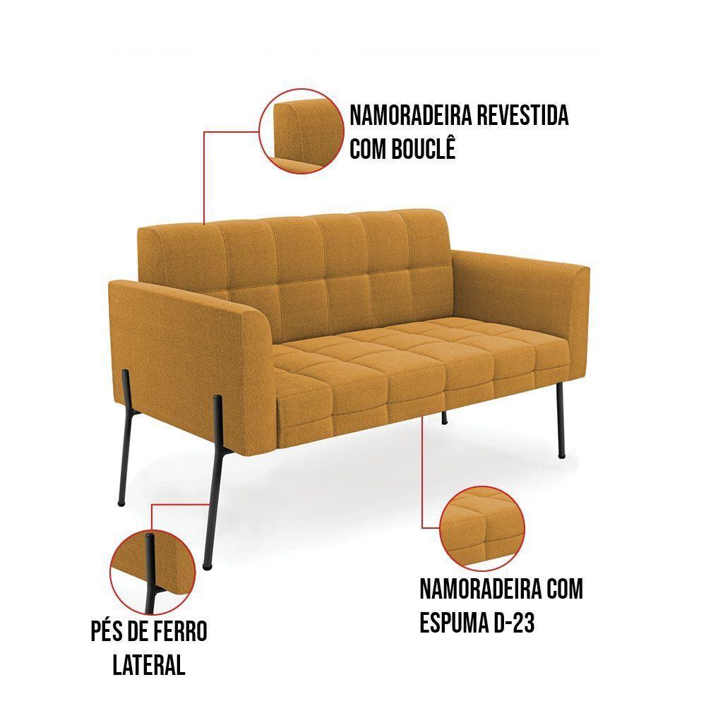Sofá Namoradeira 2 Lugares Pé Ferro Pto Elisa Bouclê Mostarda D03 - D'rossi - 5
