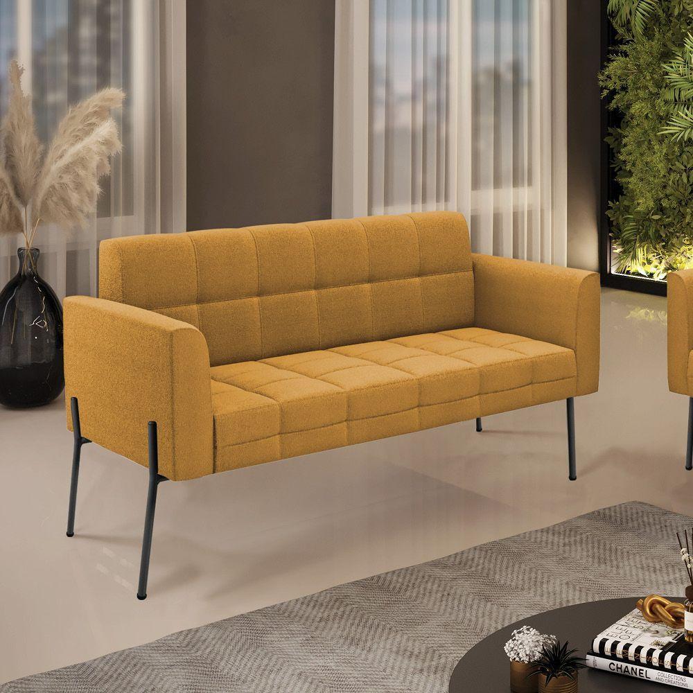Sofá Namoradeira 2 Lugares Pé Ferro Pto Elisa Bouclê Mostarda D03 - D'rossi - 6