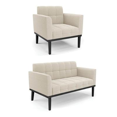 Namoradeira E Poltrona Base Madeira Fixa Pto Elisa Bouclê Bege D03 - D'rossi