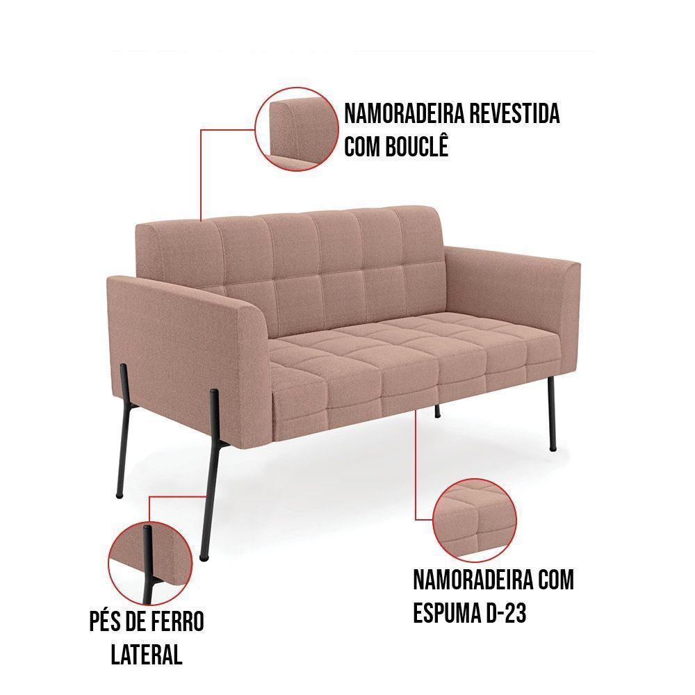 Sofá Namoradeira 2 Lugares Pé Ferro Pto Elisa Bouclê Rosê D03 - D'rossi - 5
