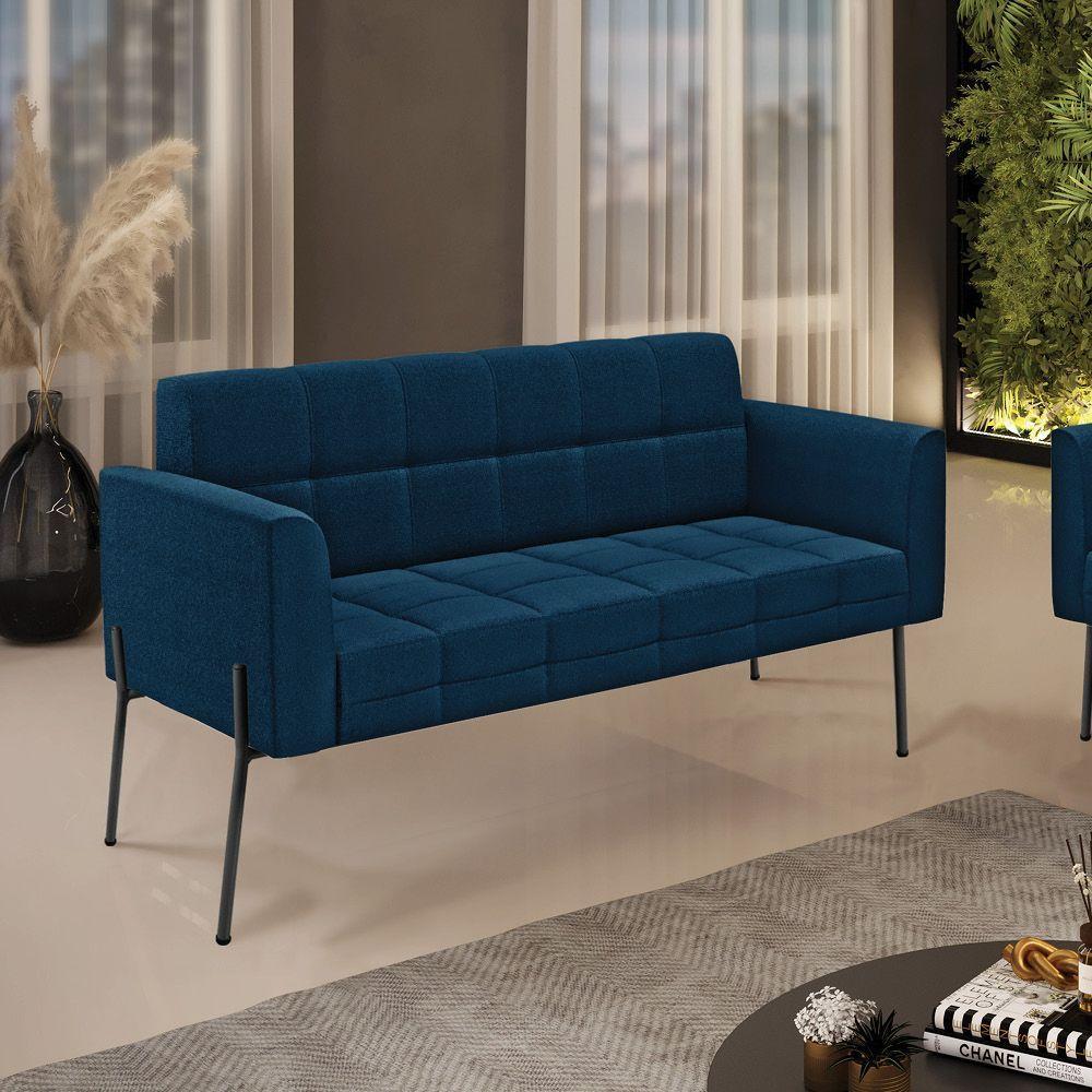 Sofá Namoradeira 2 Lugares Pé Ferro Pto Elisa Bouclê D03 - D'rossi Cor Azul - 6