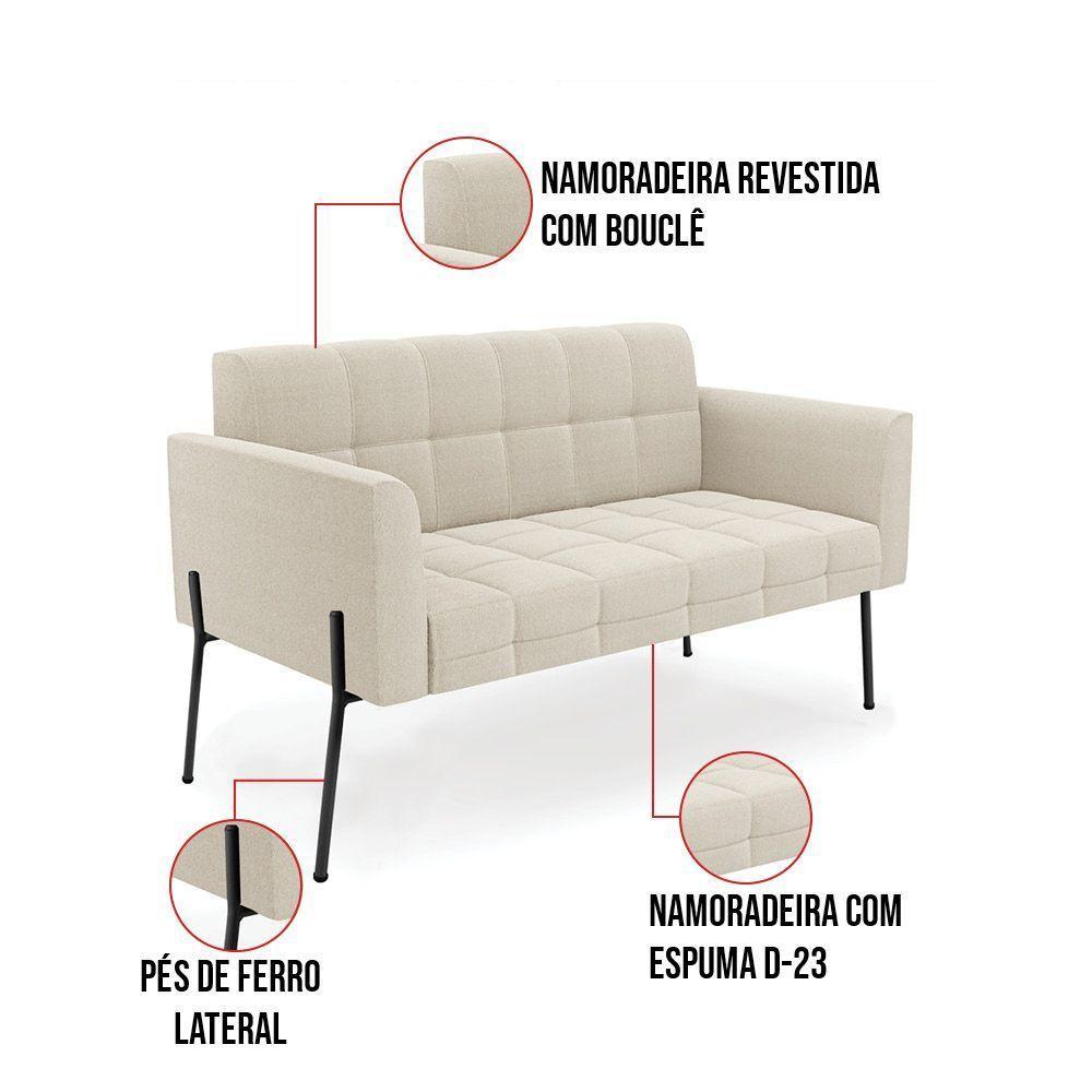 Sofá Namoradeira 2 Lugares Pé Ferro Pto Elisa Bouclê D03 - D'rossi Cor Bege - 5
