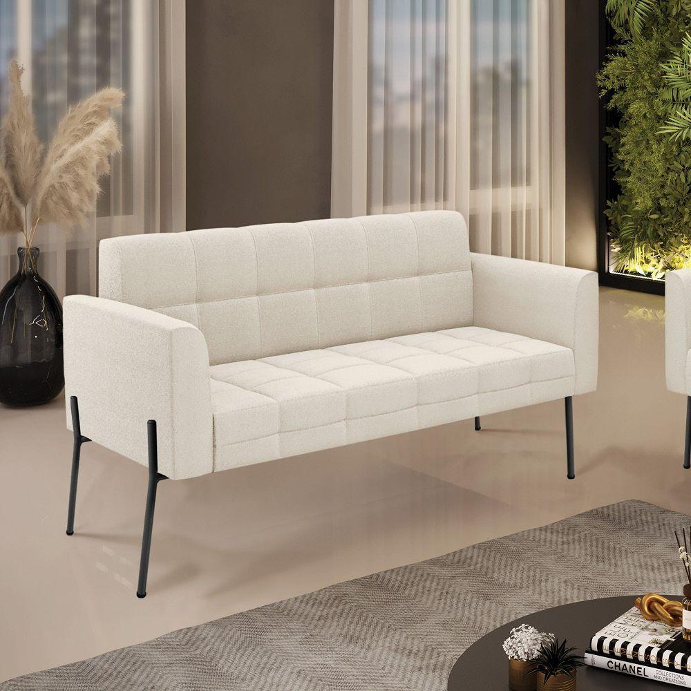 Sofá Namoradeira 2 Lugares Pé Ferro Pto Elisa Bouclê Bege D03 - D'rossi - 6