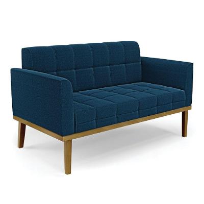 Sofá Namoradeira Base Madeira Fixa Castanho Elisa Bouclê Azul D03 - D'rossi