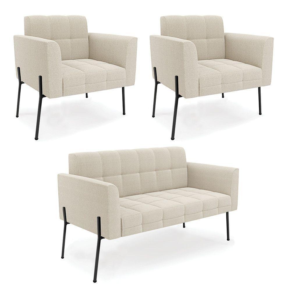 Namoradeira E 2 Poltronas Pé De Ferro Pto Elisa Bouclê Bege D03 - D'rossi - 1