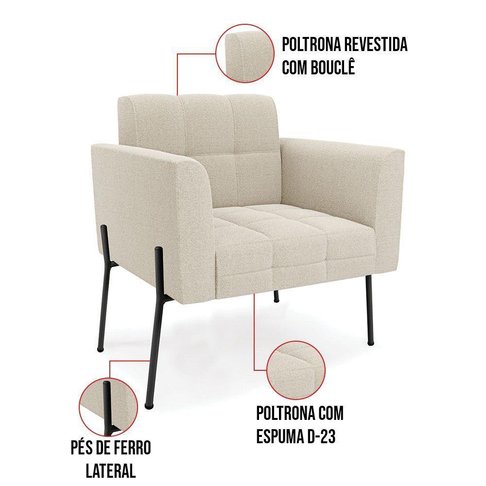 Namoradeira E 2 Poltronas Pé De Ferro Pto Elisa Bouclê Bege D03 - D'rossi - 6