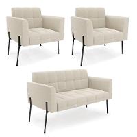 Namoradeira E 2 Poltronas Pé De Ferro Pto Elisa Bouclê Bege D03 - D'rossi - 1