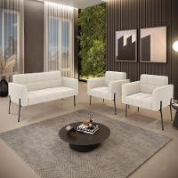 Namoradeira E 2 Poltronas Pé De Ferro Pto Elisa Bouclê Bege D03 - D'rossi - 8