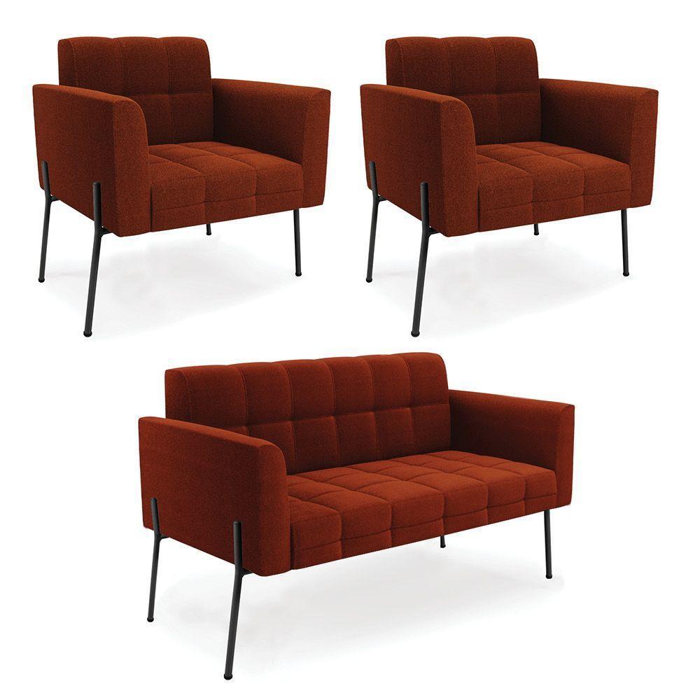 Namoradeira E 2 Poltronas Pé De Ferro Pto Elisa Bouclê Terra D03 - D'rossi - 1