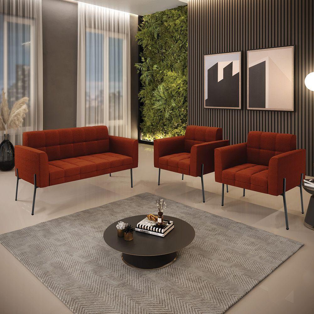 Namoradeira E 2 Poltronas Pé De Ferro Pto Elisa Bouclê Terra D03 - D'rossi - 8