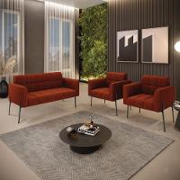 Namoradeira E 2 Poltronas Pé De Ferro Pto Elisa Bouclê Terra D03 - D'rossi - 8