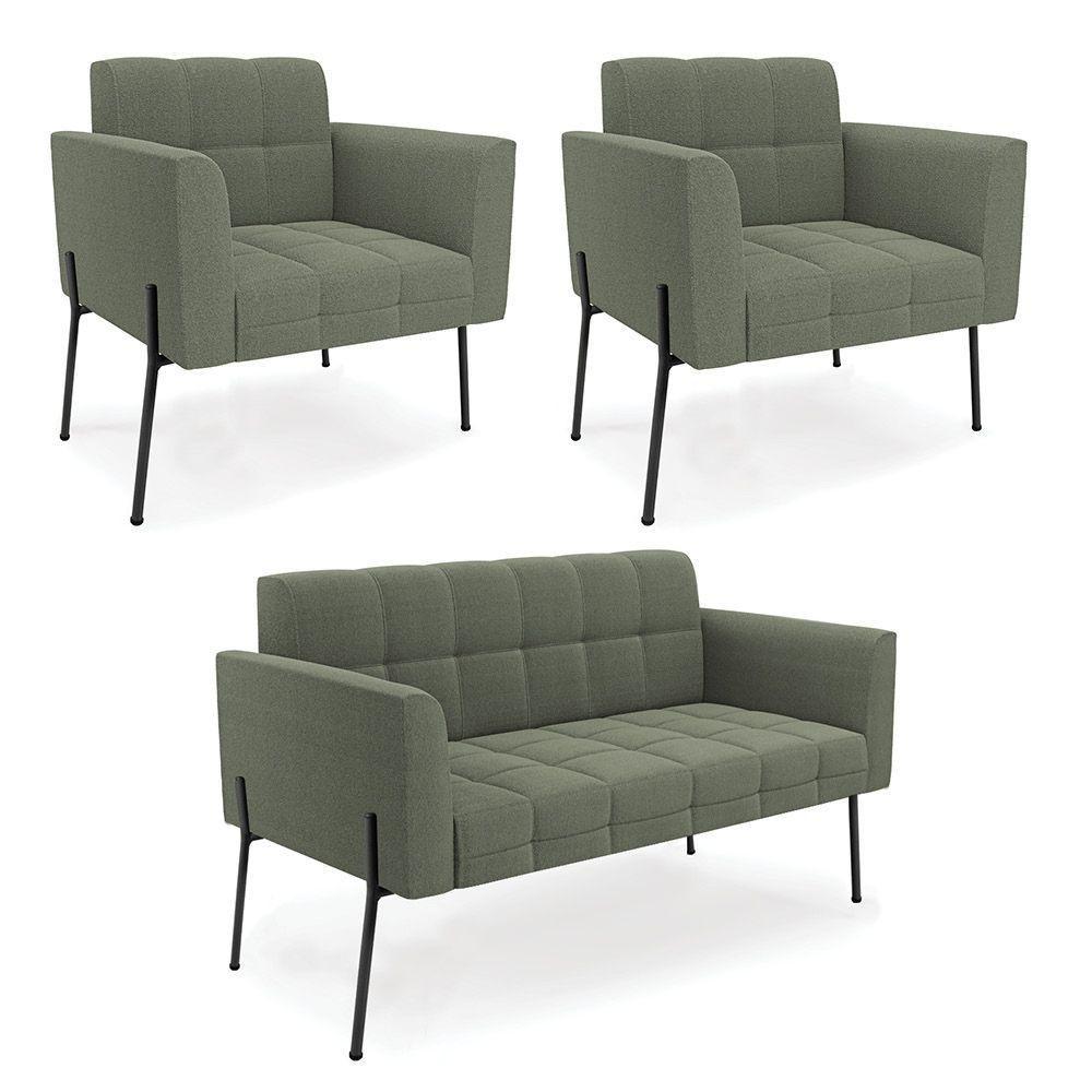 Namoradeira E 2 Poltronas Pé De Ferro Pto Elisa Bouclê D03 - D'rossi Cor Menta - 1