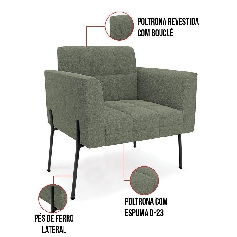 Namoradeira E 2 Poltronas Pé De Ferro Pto Elisa Bouclê D03 - D'rossi Cor Menta - 2