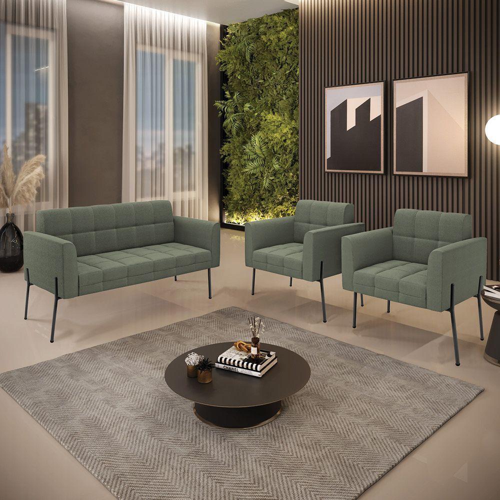 Namoradeira E 2 Poltronas Pé De Ferro Pto Elisa Bouclê D03 - D'rossi Cor Menta - 8