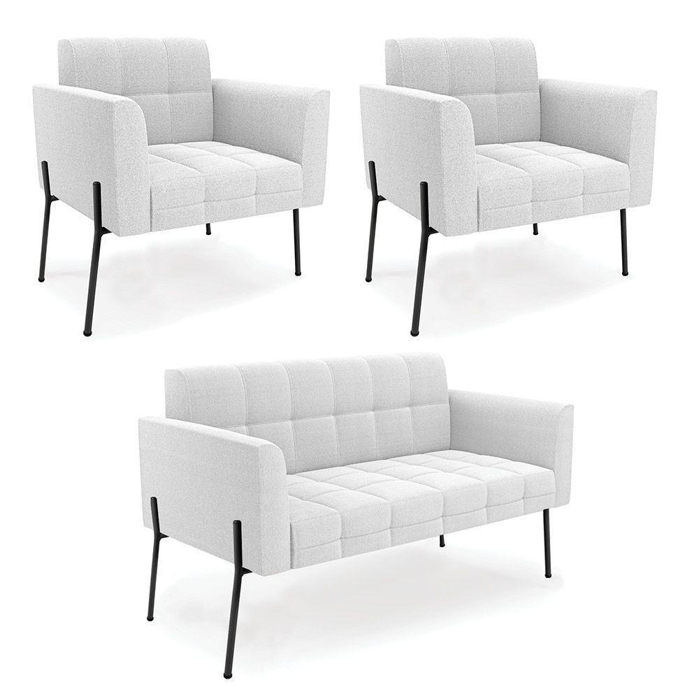 Namoradeira E 2 Poltronas Pé De Ferro Pto Elisa Bouclê Off White D03 - D'rossi - 1