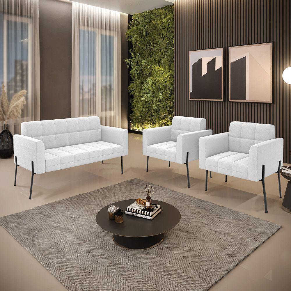 Namoradeira E 2 Poltronas Pé De Ferro Pto Elisa Bouclê Off White D03 - D'rossi - 8