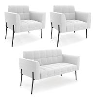 Namoradeira E 2 Poltronas Pé De Ferro Pto Elisa Bouclê Off White D03 - D'rossi - 1