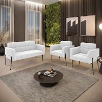 Namoradeira E 2 Poltronas Pé De Ferro Pto Elisa Bouclê Off White D03 - D'rossi - 8