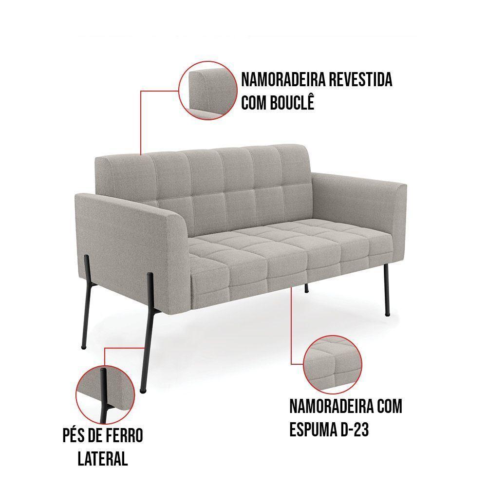 Sofá Namoradeira 2 Lugares Pé Ferro Pto Elisa Bouclê Cinza D03 - D'rossi - 5