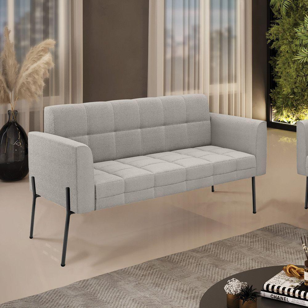 Sofá Namoradeira 2 Lugares Pé Ferro Pto Elisa Bouclê Cinza D03 - D'rossi - 6