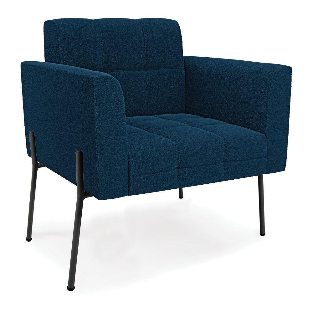 Namoradeira E 2 Poltronas Pé De Ferro Pto Elisa Bouclê D03 - D'rossi Cor Azul - 3