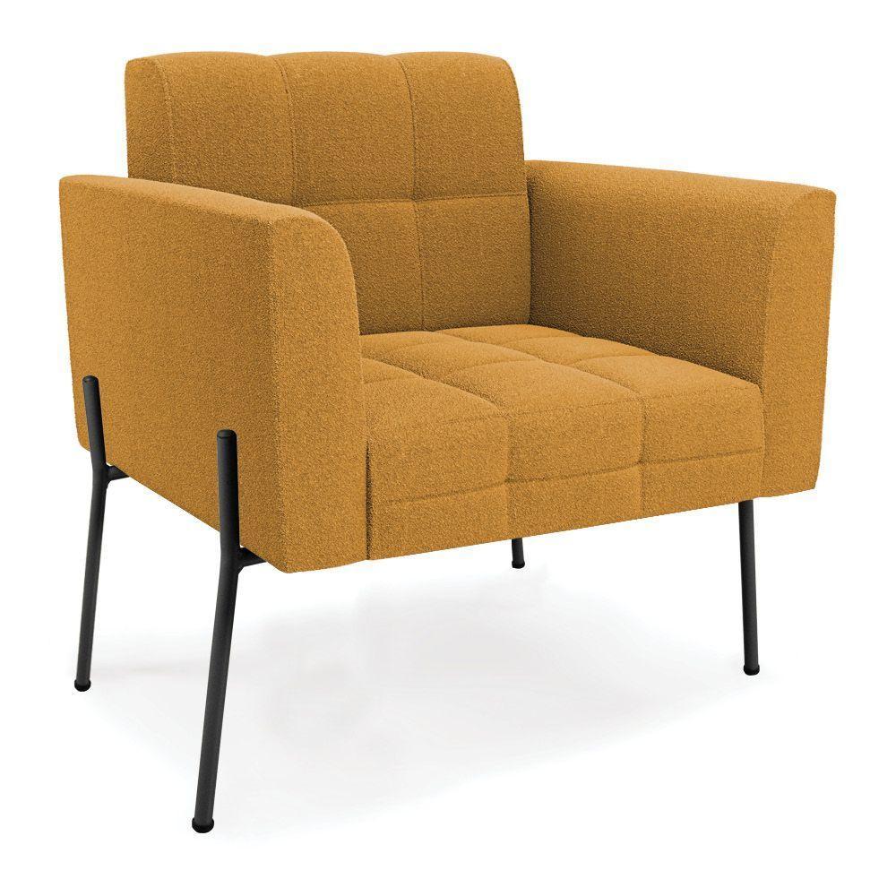 Namoradeira E 2 Poltronas Pé De Ferro Pto Elisa Bouclê Mostarda D03 - D'rossi - 2