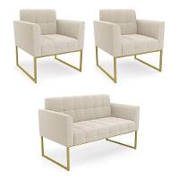 Namoradeira E 2 Poltronas Industrial Dourado Elisa Bouclê D03 - D'rossi Cor Off White - 1