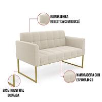 Namoradeira E 2 Poltronas Industrial Dourado Elisa Bouclê D03 - D'rossi Cor Off White - 7