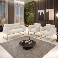 Namoradeira E 2 Poltronas Industrial Dourado Elisa Bouclê D03 - D'rossi Cor Off White - 8