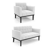 Namoradeira E Poltrona Base Madeira Fixa Pto Elisa Bouclê D03 - D'rossi Cor Off White - 2