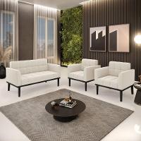 Namoradeira 2 Poltronas Base Madeira Fixa Pto Elisa Bouclê D03 - D'rossi Cor Bege - 1