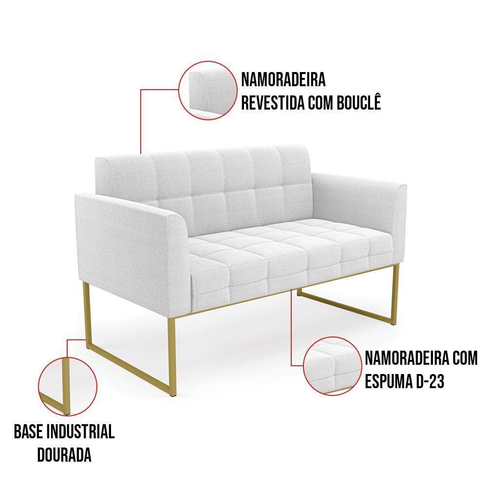 Namoradeira E 2 Poltronas Industrial Dourado Elisa Bouclê Off Wte D03 - D'rossi - 7