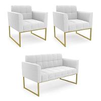 Namoradeira E 2 Poltronas Industrial Dourado Elisa Bouclê Off Wte D03 - D'rossi - 1