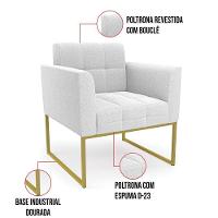 Namoradeira E 2 Poltronas Industrial Dourado Elisa Bouclê Off Wte D03 - D'rossi - 6