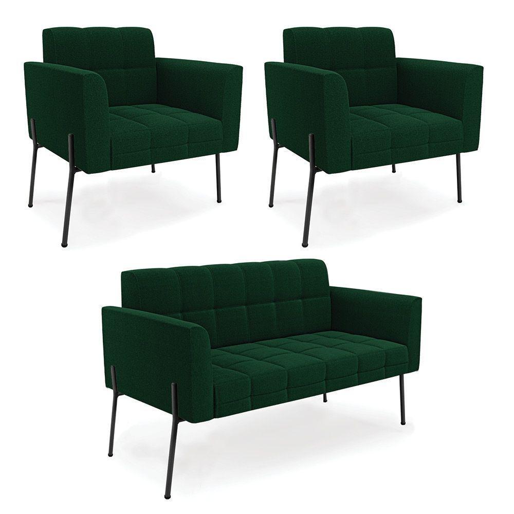 Namoradeira E 2 Poltronas Pé De Ferro Pto Elisa Bouclê Verde D03 - D'rossi - 1