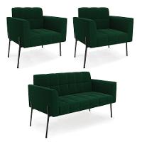 Namoradeira E 2 Poltronas Pé De Ferro Pto Elisa Bouclê Verde D03 - D'rossi - 1