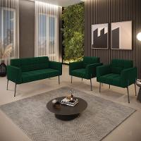 Namoradeira E 2 Poltronas Pé De Ferro Pto Elisa Bouclê Verde D03 - D'rossi - 8