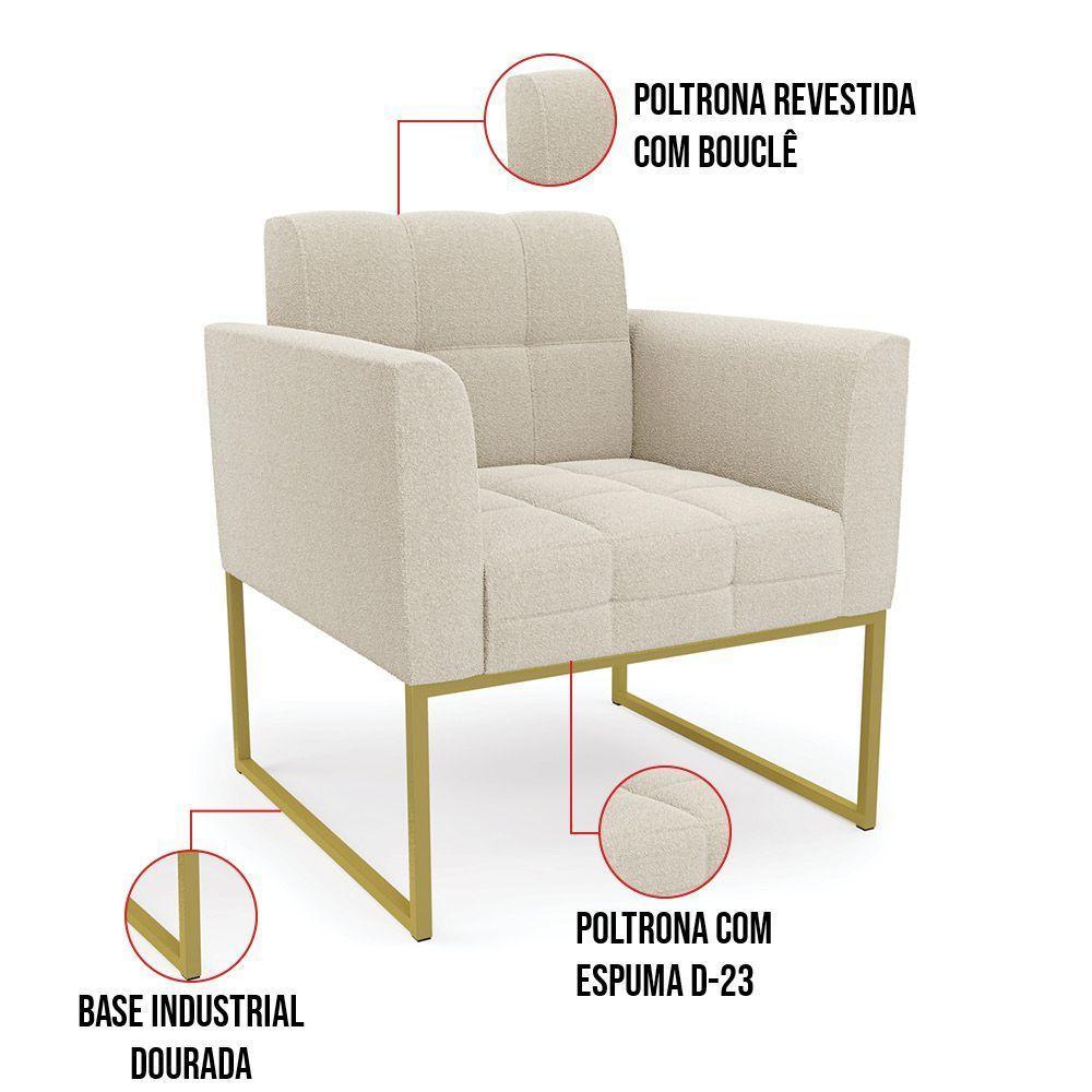 Namoradeira E 2 Poltronas Industrial Dourado Elisa Bouclê D03 - D'rossi Cor Bege - 8